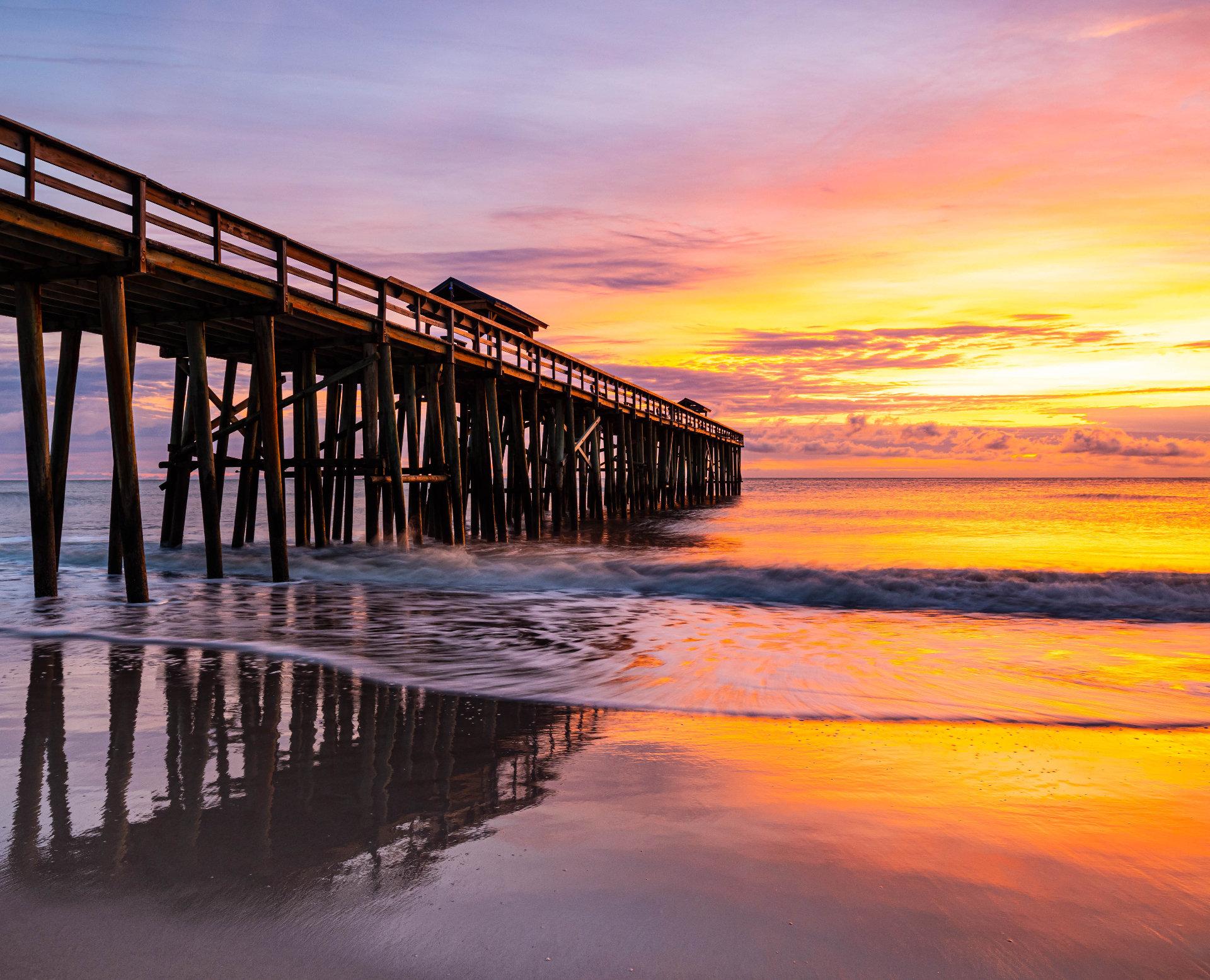 Fernandina Beach pier at sunset over the Atlantic Ocean